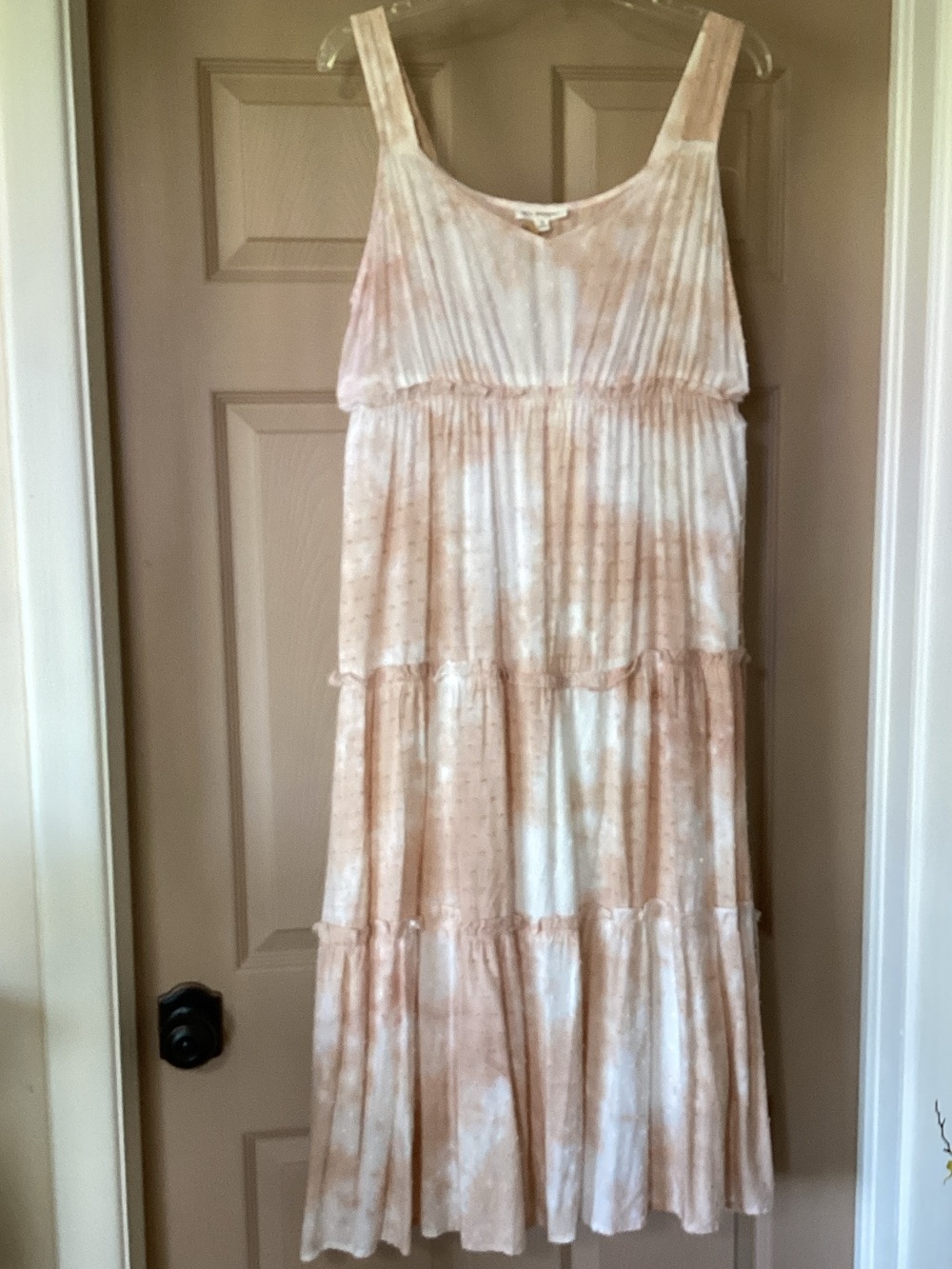 Blu Pepper Tan and White Tiered Midi Dress
